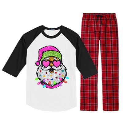 Funny Santa With Sunglasses Christmas Pink Raglan Sleeve Pajama Set