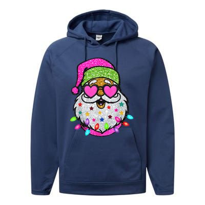 Funny Santa With Sunglasses Christmas Pink Performance Fleece Hoodie