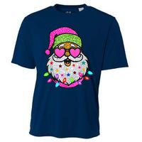 Funny Santa With Sunglasses Christmas Pink Cooling Performance Crew T-Shirt