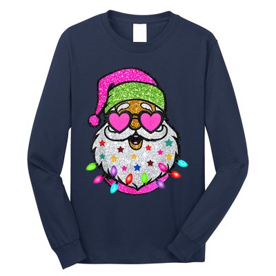 Funny Santa With Sunglasses Christmas Pink Long Sleeve Shirt