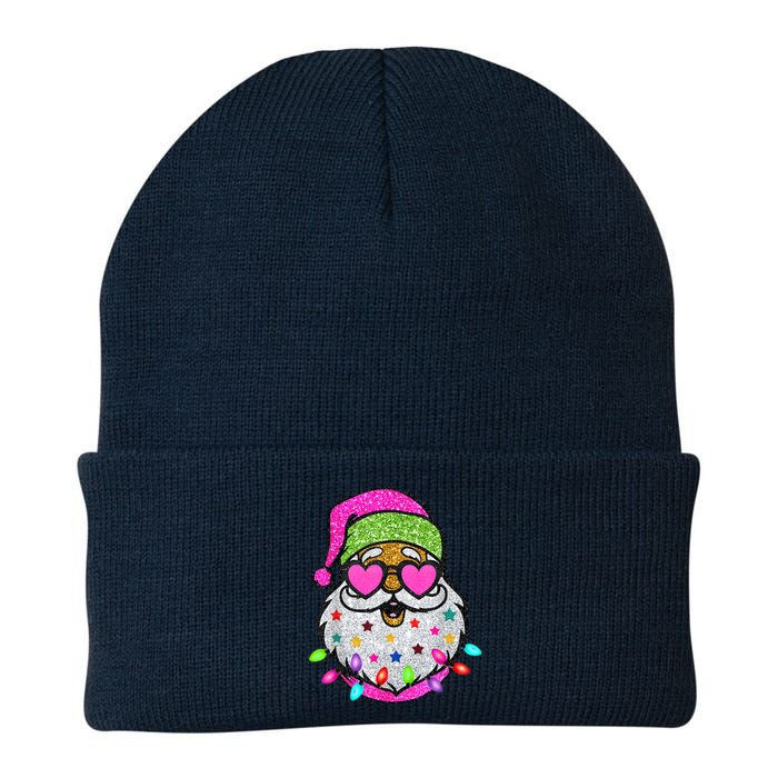 Funny Santa With Sunglasses Christmas Pink Knit Cap Winter Beanie