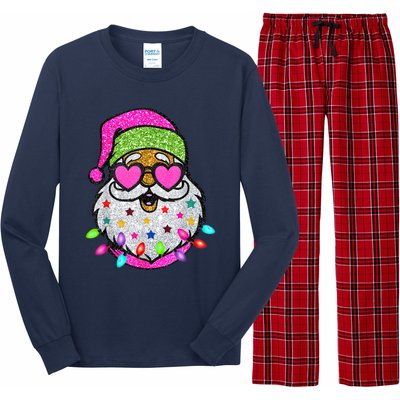 Funny Santa With Sunglasses Christmas Pink Long Sleeve Pajama Set