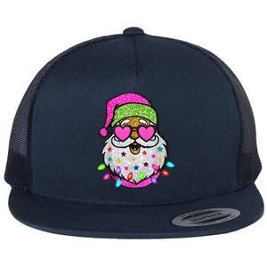 Funny Santa With Sunglasses Christmas Pink Flat Bill Trucker Hat