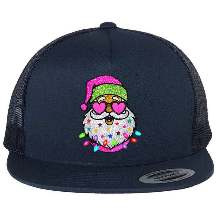 Funny Santa With Sunglasses Christmas Pink Flat Bill Trucker Hat