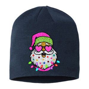 Funny Santa With Sunglasses Christmas Pink Sustainable Beanie