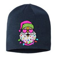 Funny Santa With Sunglasses Christmas Pink Sustainable Beanie