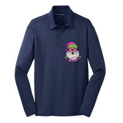 Funny Santa With Sunglasses Christmas Pink Silk Touch Performance Long Sleeve Polo