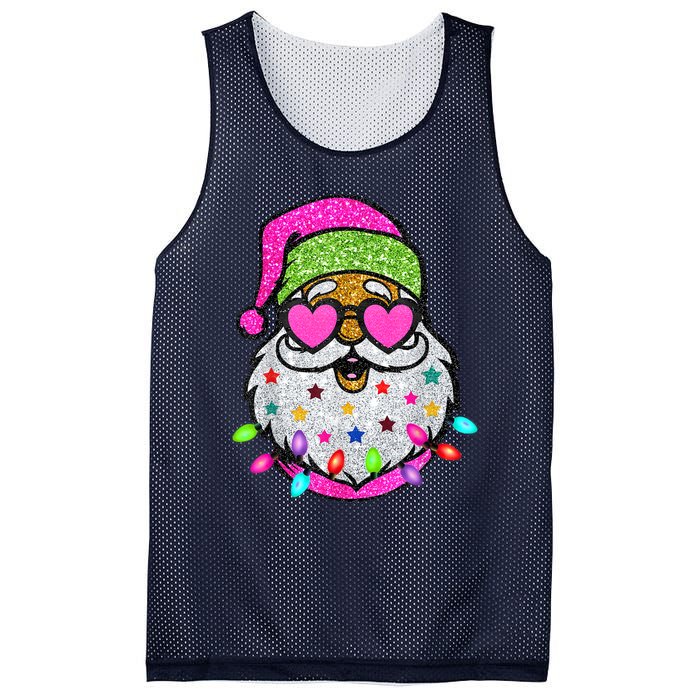 Funny Santa With Sunglasses Christmas Pink Mesh Reversible Basketball Jersey Tank