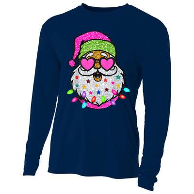 Funny Santa With Sunglasses Christmas Pink Cooling Performance Long Sleeve Crew