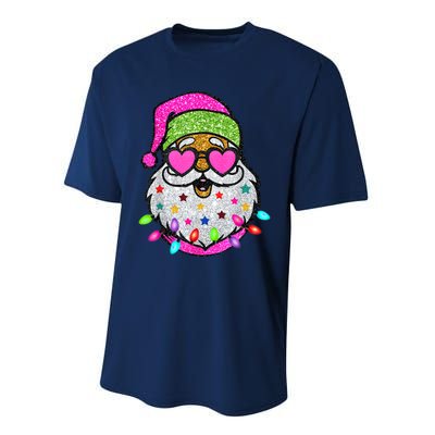 Funny Santa With Sunglasses Christmas Pink Performance Sprint T-Shirt