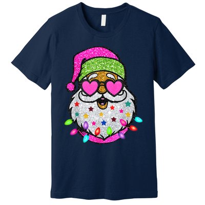 Funny Santa With Sunglasses Christmas Pink Premium T-Shirt