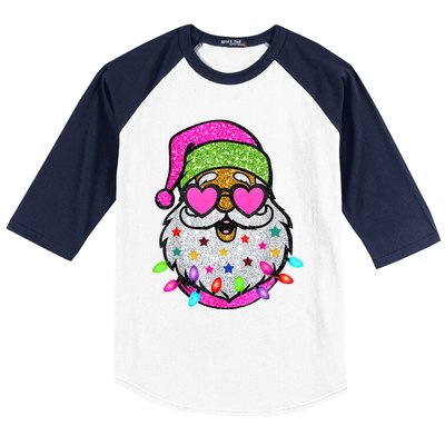 Funny Santa With Sunglasses Christmas Pink Baseball Sleeve Shirt