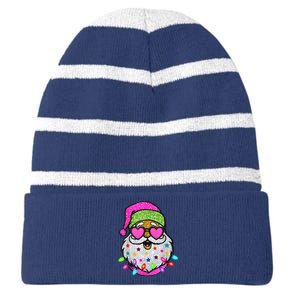 Funny Santa With Sunglasses Christmas Pink Striped Beanie with Solid Band