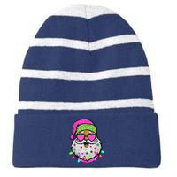 Funny Santa With Sunglasses Christmas Pink Striped Beanie with Solid Band