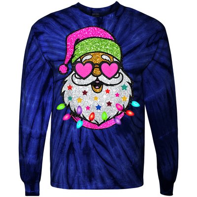 Funny Santa With Sunglasses Christmas Pink Tie-Dye Long Sleeve Shirt