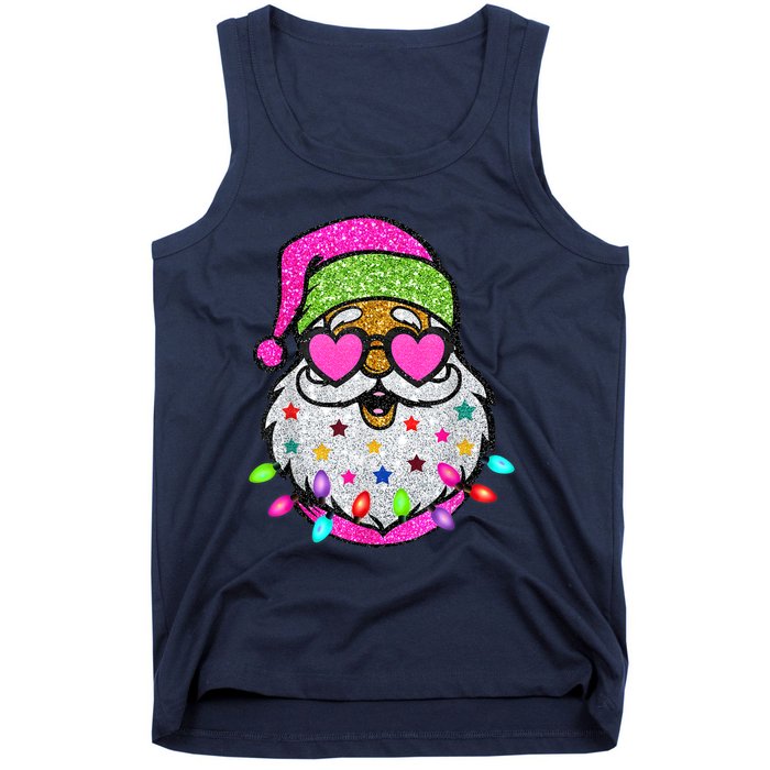 Funny Santa With Sunglasses Christmas Pink Tank Top