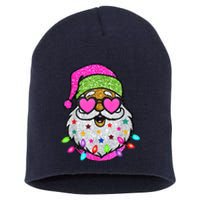 Funny Santa With Sunglasses Christmas Pink Short Acrylic Beanie