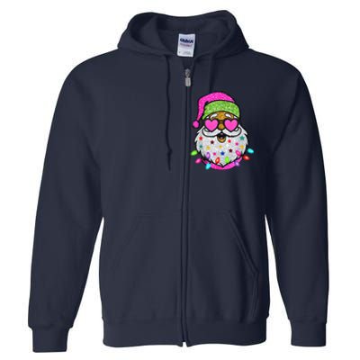 Funny Santa With Sunglasses Christmas Pink Full Zip Hoodie