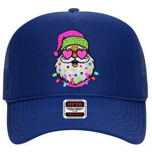 Funny Santa With Sunglasses Christmas Pink High Crown Mesh Back Trucker Hat