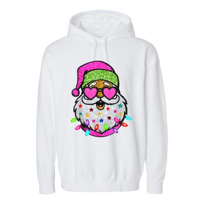 Funny Santa With Sunglasses Christmas Pink Garment-Dyed Fleece Hoodie