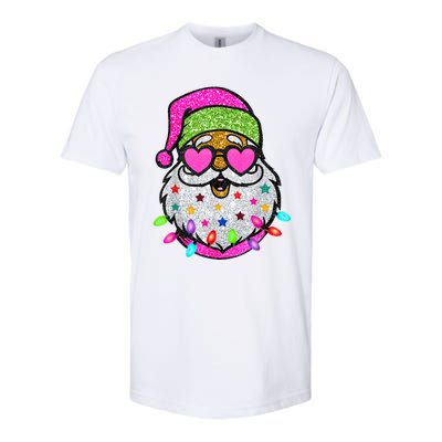 Funny Santa With Sunglasses Christmas Pink Softstyle CVC T-Shirt