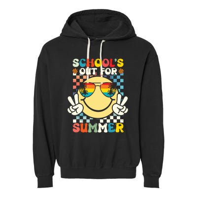 Funny Smile Wearing Sunglasses Schools Out For Summer Garment-Dyed Fleece Hoodie