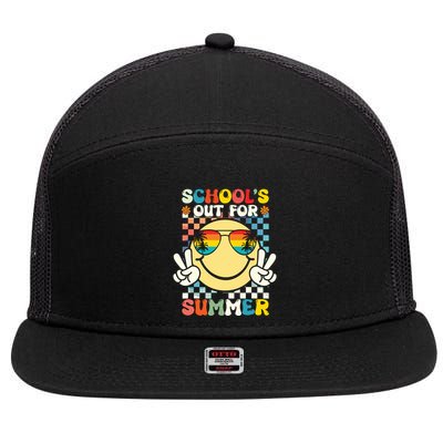 Funny Smile Wearing Sunglasses Schools Out For Summer 7 Panel Mesh Trucker Snapback Hat