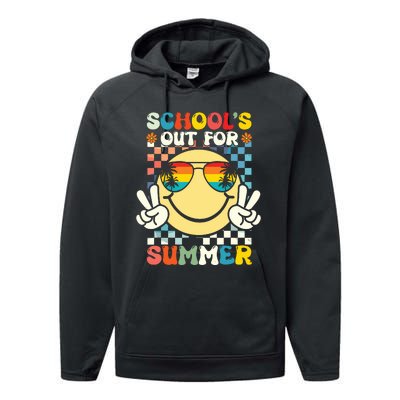 Funny Smile Wearing Sunglasses Schools Out For Summer Performance Fleece Hoodie