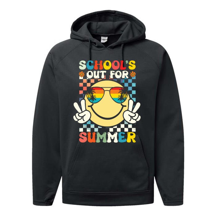 Funny Smile Wearing Sunglasses Schools Out For Summer Performance Fleece Hoodie