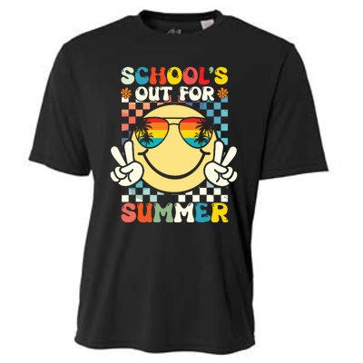 Funny Smile Wearing Sunglasses Schools Out For Summer Cooling Performance Crew T-Shirt