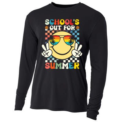 Funny Smile Wearing Sunglasses Schools Out For Summer Cooling Performance Long Sleeve Crew