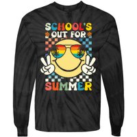 Funny Smile Wearing Sunglasses Schools Out For Summer Tie-Dye Long Sleeve Shirt