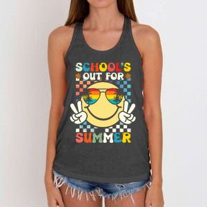 Funny Smile Wearing Sunglasses Schools Out For Summer Women's Knotted Racerback Tank