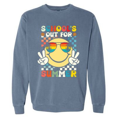 Funny Smile Wearing Sunglasses Schools Out For Summer Garment-Dyed Sweatshirt