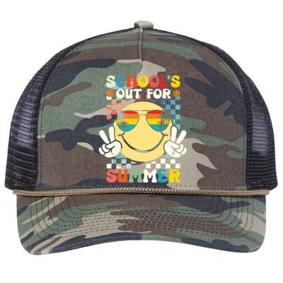 Funny Smile Wearing Sunglasses Schools Out For Summer Retro Rope Trucker Hat Cap