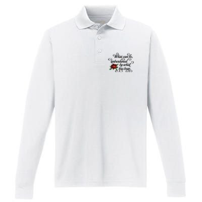 Floral Script What Can Be Unburdened By What Has Been Performance Long Sleeve Polo