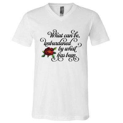 Floral Script What Can Be Unburdened By What Has Been V-Neck T-Shirt