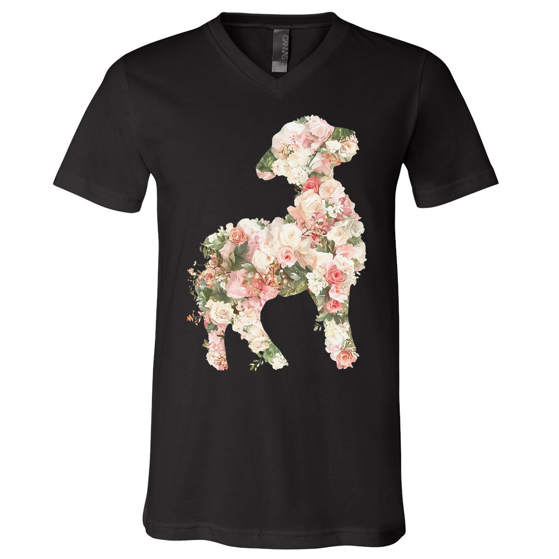 Floral Spring Women Flower Lamb V-Neck T-Shirt