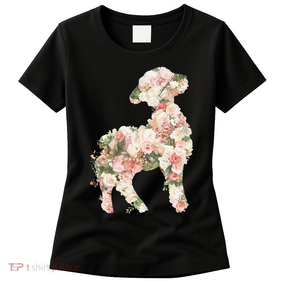 Floral Spring Women Flower Lamb Womens T-Shirt