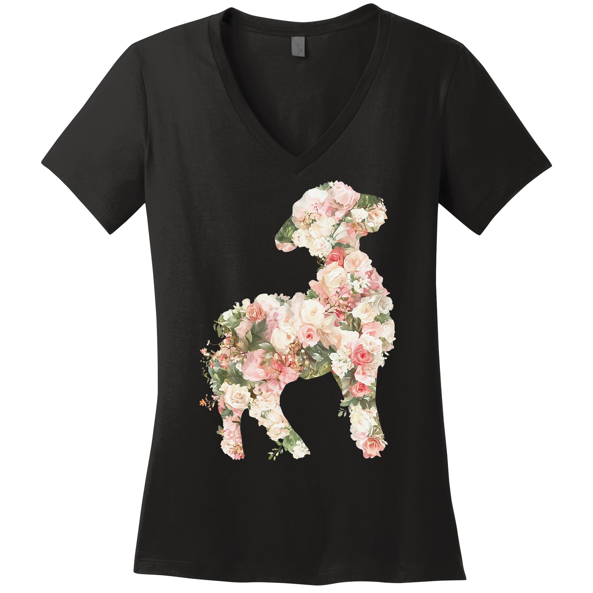 Floral Spring Women Flower Lamb Women's V-Neck T-Shirt