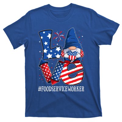 Food Service Worker Love 4th Of July Gnome Usa Patriotic Cool Gift T-Shirt