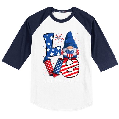 Food Service Worker Love 4th Of July Gnome Usa Patriotic Cool Gift Baseball Sleeve Shirt