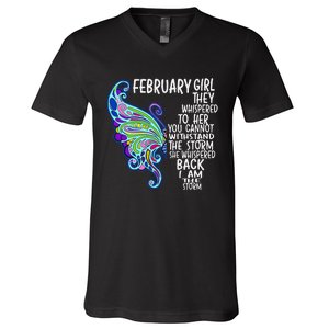 February She Whispered Back I Am The Storm Butterfly V-Neck T-Shirt