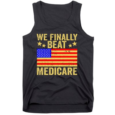 Funny Saying We Finally Beat Medicare Vintage Usa Flag Tank Top