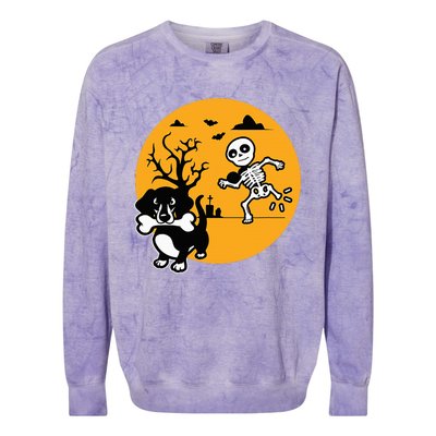 Funny Skeleton Wiener Sausage Dog Halloween Dachshund Colorblast Crewneck Sweatshirt