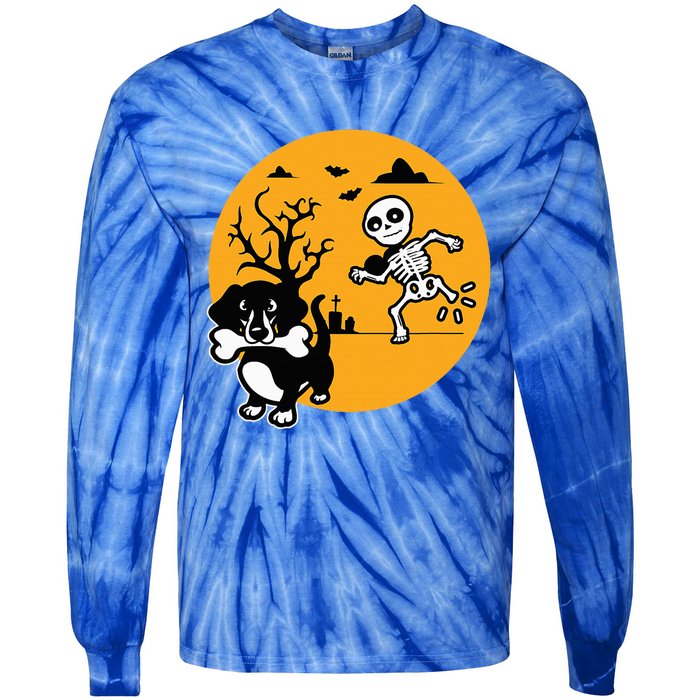 Funny Skeleton Wiener Sausage Dog Halloween Dachshund Tie-Dye Long Sleeve Shirt