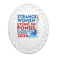 Funny Strange Women Lying In Ponds Distributing Swords 2024 Ceramic Oval Ornament