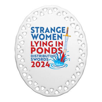 Funny Strange Women Lying In Ponds Distributing Swords 2024 Ceramic Oval Ornament