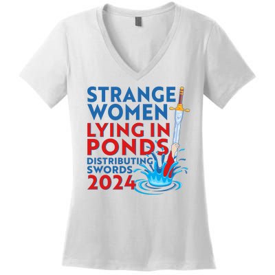 Funny Strange Women Lying In Ponds Distributing Swords 2024 Women's V-Neck T-Shirt