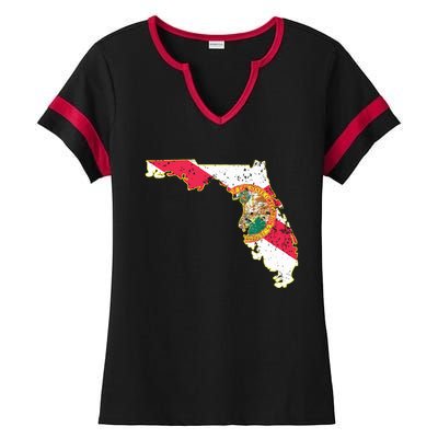 Florida State With Florida Shape Flag Ladies Halftime Notch Neck Tee